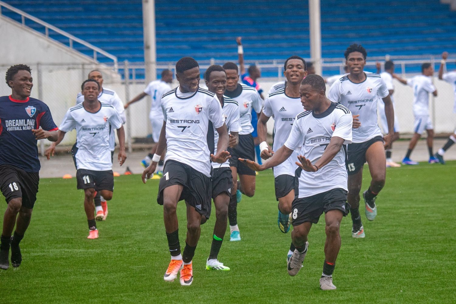 Dreamland Football Academy players celebrating at Enyimba Stadium, Aba