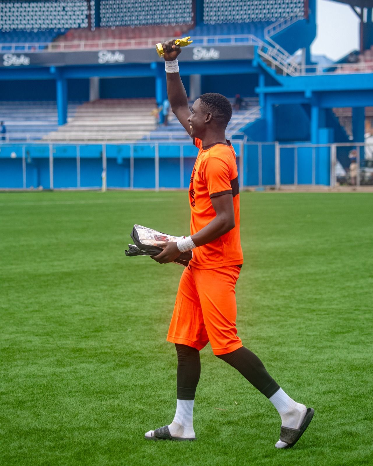 An individual award winner leaves the pitch