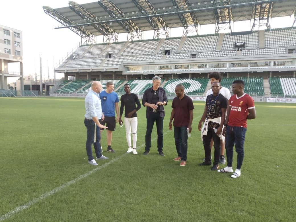 Dreamland delegation on the pitch at ETO Park, Győr