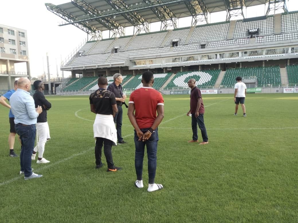 Club officials and the Dreamland delegation at ETO Park